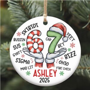 Christmas 6 7 Ceramic Ornament Funny Kids Christmas 6 7 Ornament Slang Six Seven Meme Ornament