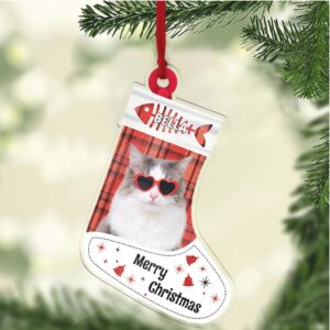 Christmas Dog Cat Photo Acrylic Ornament Personalized Custom Name Pet Photo Ornament