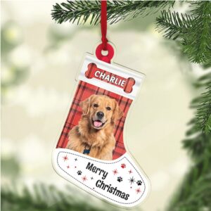 Christmas Dog Cat Photo Acrylic Ornament Personalized Custom Name Pet Photo Ornament