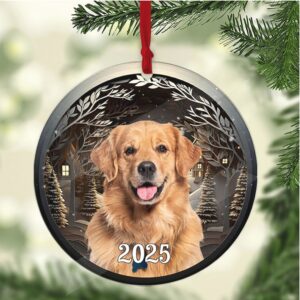 Christmas Night Dog Photo 2D Flat Acrylic Ornament, Custom Personalized Dog Cat Photo Upload Christmas Ornament