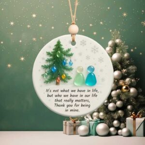 Christmas Ornament 2025 with Sea Glass Art • Heartfelt Message of Gratitude • Ceramic Tree Decor • Holiday Gift for Loved One
