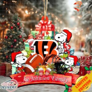 Cincinnati Bengals Snoopy And NFL Sport Ornament Personalized Your Family Name