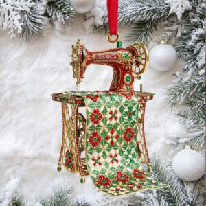 “Create with Love” Sparkle Sewing Machine Ornament, Personalized Christmas Gifts for Craft Enthusiasts