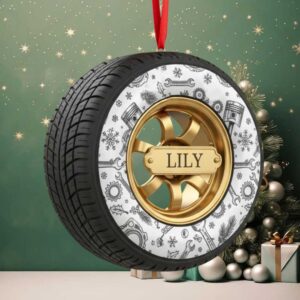 Custom Car Tire Christmas Ornament 2025, Acrylic Wheel Tree Gift with Name, Holiday Decor for Gearhead, Mechanic or Driver