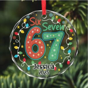 Custom Funny Six Seven Meme Glass Ornament 6 7 Viral Christmas Decoration Gen Z Slang Holiday Keepsake Gift
