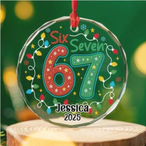 Custom Funny Six Seven Meme Glass Ornament 6 7 Viral Christmas Decoration Gen Z Slang Holiday Keepsake Gift