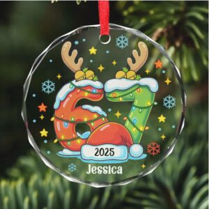 Custom Funny Six Seven Meme Glass Ornament 6 7 Viral Christmas Decoration Gen Z Slang Holiday Keepsake Gifts