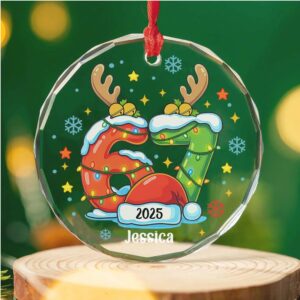 Custom Funny Six Seven Meme Glass Ornament 6 7 Viral Christmas Decoration Gen Z Slang Holiday Keepsake Gifts