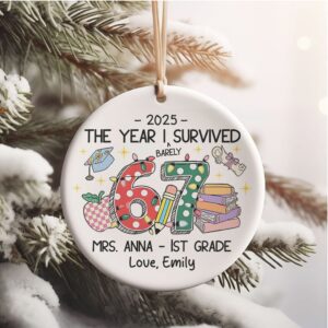 Custom Funny Teacher Six Seven Meme Ceramic Ornament 6 7 Christmas Gift for Teacher Christmas Gift