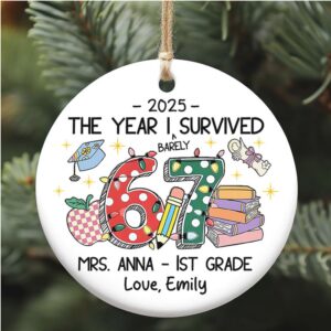 Custom Funny Teacher Six Seven Meme Ceramic Ornament 6 7 Christmas Gift for Teacher Christmas Gift