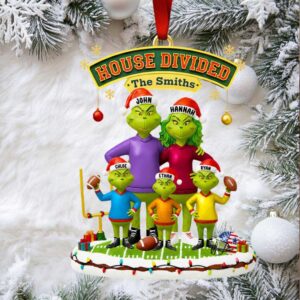 Custom Grinch Football Family Christmas Ornament, House Divided