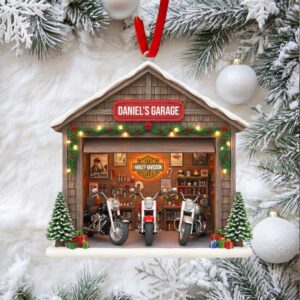 Custom Harley Davidson Motorcycle Garage Christmas Ornament
