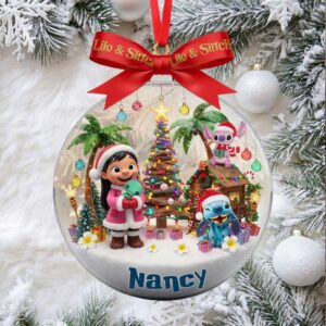 Custom Lilo and Stitch Ornament Ohana Means Family