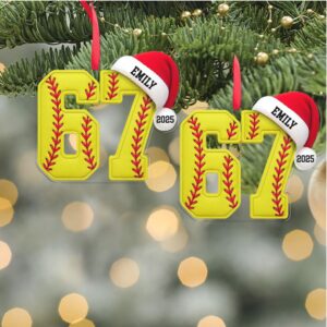 Custom Name 6 7 Softball Acrylic Ornament Personalized Trending 6 7 Meme Sports Christmas Ornament