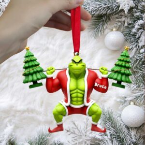 Custom Name Grinch Weightlifting Ornament