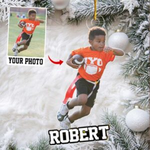 Custom Name & Photo Flag Football Player Ornament
