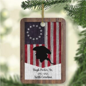 Custom Name Revolutionary Flag Wood Ornament Personalized Patriotic Ornament
