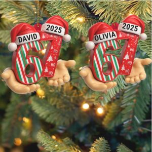 Custom Name and Year 67 Acrylic Ornament Six Seven Ornament Funny Christmas Ornament Gift