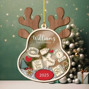 Custom Reindeer Baby Ornament 2025 – First Christmas Keepsake with Birth Info, Name & State – Personalized Newborn Holiday Gift