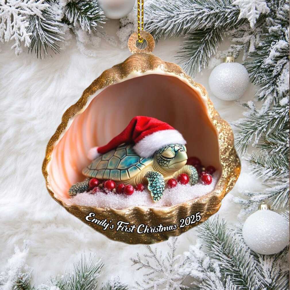 Custom Sea Turtle Christmas Ornament – Cute Acrylic Shell Design with Santa Hat – Beach Themed Holiday Tree Decor for Ocean or Animal Lovers