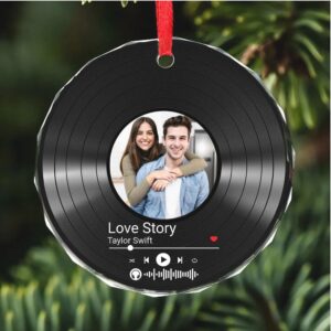 Custom Song Photo Glass Ornament Couple Song Ornament Photo Upload Christmas Ornament