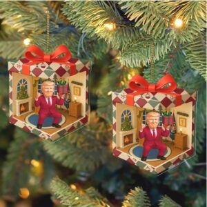 Custom Trump Isometric Gift Box 2D Acrylic Ornament White House MAGA Patriotic Christmas Ornament MAGA Funny Gift