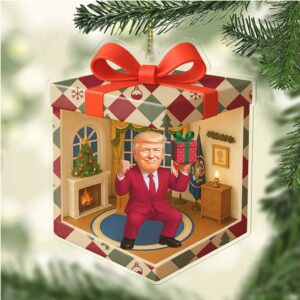 Custom Trump Isometric Gift Box 2D Acrylic Ornament White House MAGA Patriotic Christmas Ornament MAGA Funny Gift