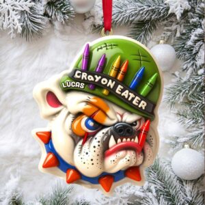 Customizable Crayon Eater Lucas Bulldog Ornament