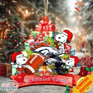 Denver Broncos Snoopy And NFL Sport Ornament Personalized Your Family Name