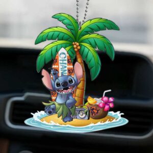 Disney Stitch & Chicago Bears Tropical Hula Car Ornament