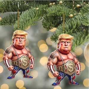 Donald Trump Wrestler Acrylic Ornament Patriotic Cartoon Funny Trump Christmas Ornament