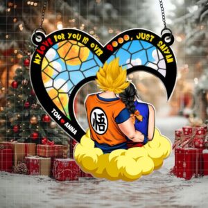Dragon Ball My Love For You Is Over 9000   Gift For Couple   Window Hanging Suncatcher Ornament