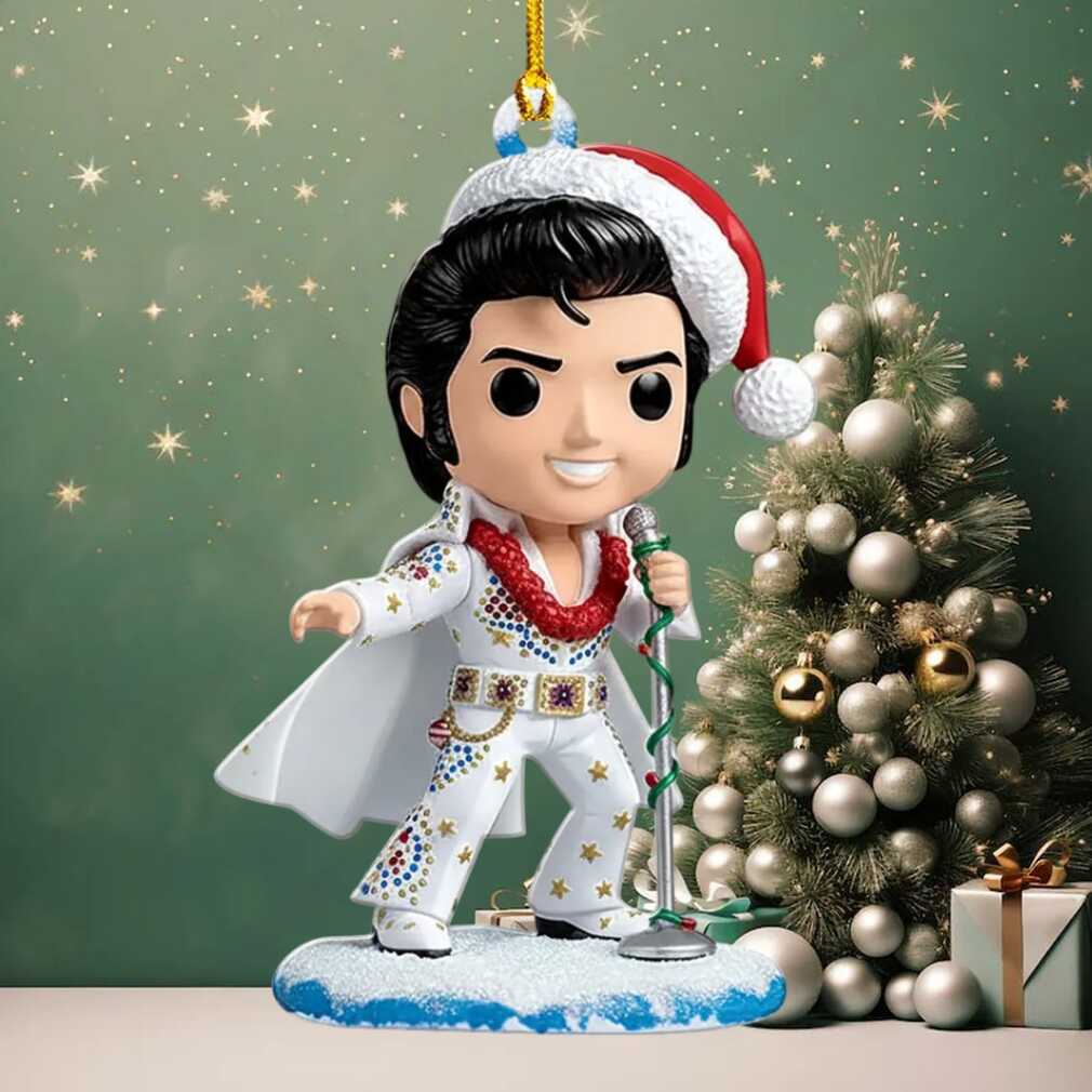 Elvis Presley Cartoon Elvis In White Jumpsuit Ornament