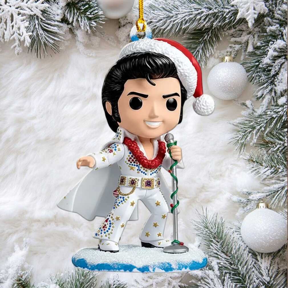 Close-up of Elvis Presley Cartoon Elvis In White Jumpsuit Ornament