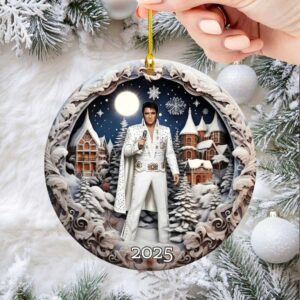 Elvis Presley White Christmas Ornament