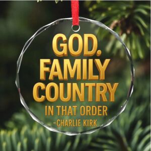 God Family Country Glass Ornament Charlie Kirk Christmas Ornament Justice For Charlie Kirk Ornament