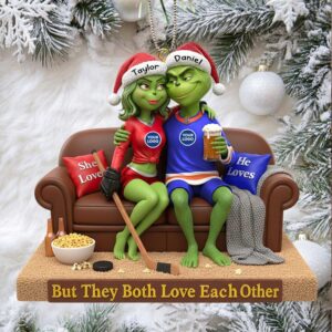 Grinch inspired Couple's Hockey Christmas Ornament