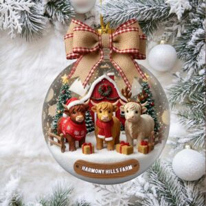 Harmony Hills Farm Highland Cow Christmas Ornament