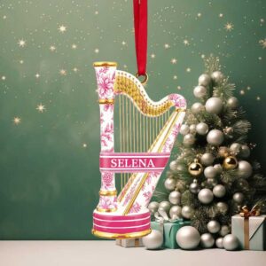 Harp Toile de Jouy Ornament Personalized Gift For Music Lovers