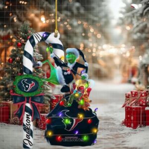 Houston Texans NFL Custom Name x Grinch Candy Cane Christmas Gift Tree Decorations Ornament