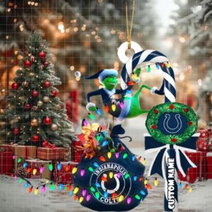 Indianapolis Colts NFL Custom Grinch Candy Cane Name Ornament 2025 Xmas Tree Gift