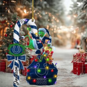 Indianapolis Colts NFL x Custom Name Grinch Candy Cane Christmas Tree Decorations Ornament