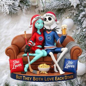 Jack and Sally Hockey Christmas Ornament