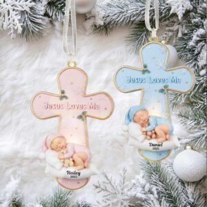 Jesus Loves Me Personalized Christmas Ornament Custom Gift for Family, Friends, and Loved Ones
