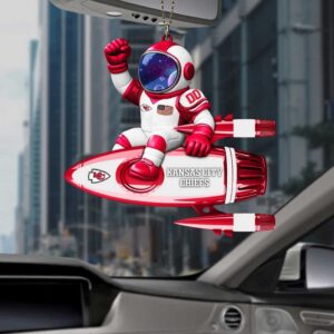 Kansas City Chiefs Astronaut on Rocket Ship Ornament