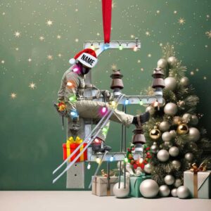 Lineman On Pole Personalized Christmas Ornament For Lineman