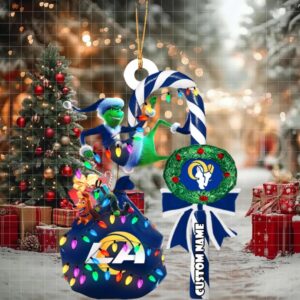 Los Angeles Rams NFL Custom Grinch Candy Cane Name Ornament 2025 Xmas Tree Gift