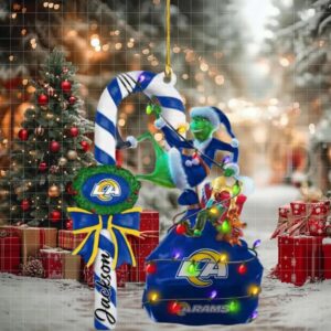 Los Angeles Rams NFL Custom Name x Grinch Christmas Gift Tree Decorations Two Sides Ornament