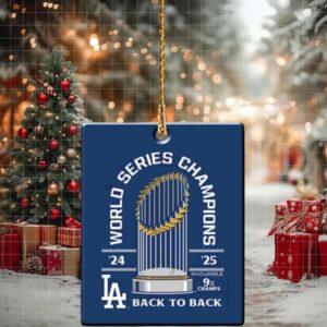 MLB Los Angeles Dodgers Wincraft 2025 World Series Back To Back Champions Christmast Ornament For Fans And Family