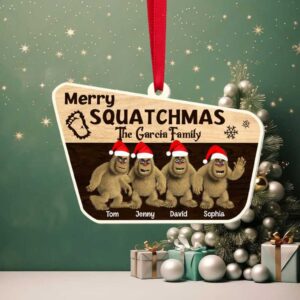 Merry Squatchmas Bigfoot Family Ornament, Personalized Christmas Ornament